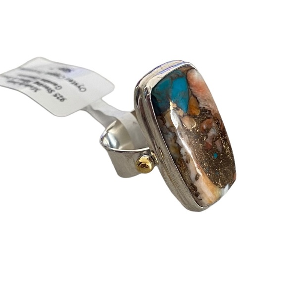 NWT Sterling silver large ring gemstone oyster copper turquoise size 7 - Picture 2 of 10